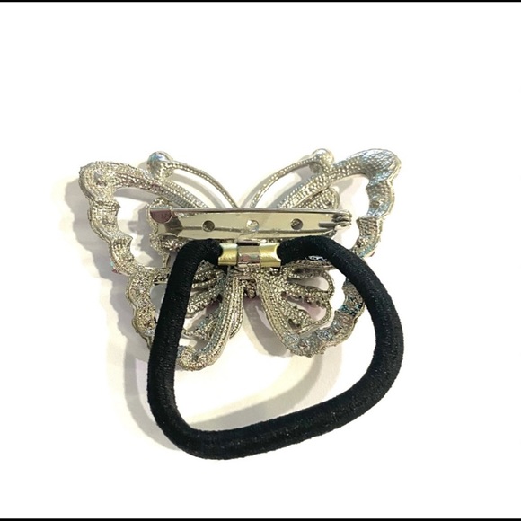 Ponytail Holder Brooch Pink Rhinestones 2 In 1 Butterfly - Picture 2 of 2